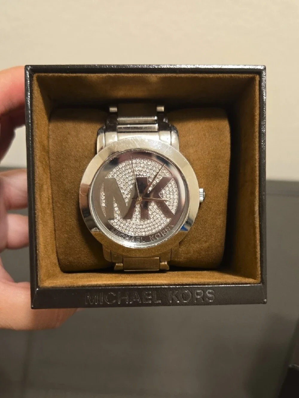 Michael Kors Silver Crystal MK Logo Bracelet Watch